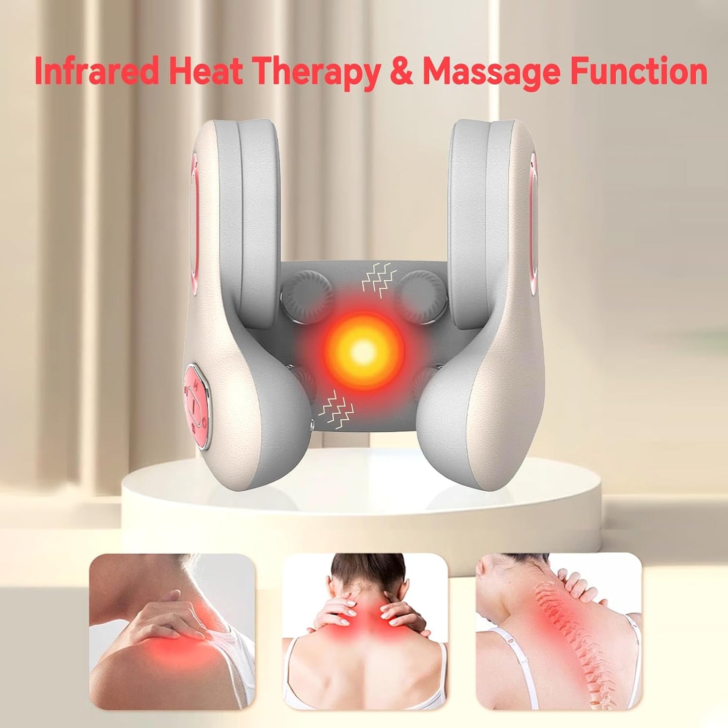 Travel Neck Pillow Noise Cancel Heat Vibration Bluetooth Music | Neck Support with Heating Vibration & Built-in Bluetooth Speaker Portable for Plane Car Travel Built-in Audio for Daily Rest