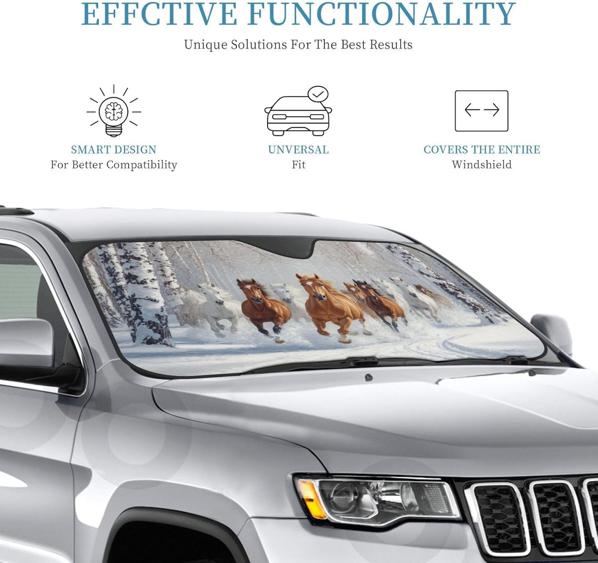 Windshield Sun Shade Horses Snow Winter Car Front Window Sunshade Cover for Truck SUV Blocks UV Rays Automotive Visor Interior Protector 55 x 30 inch