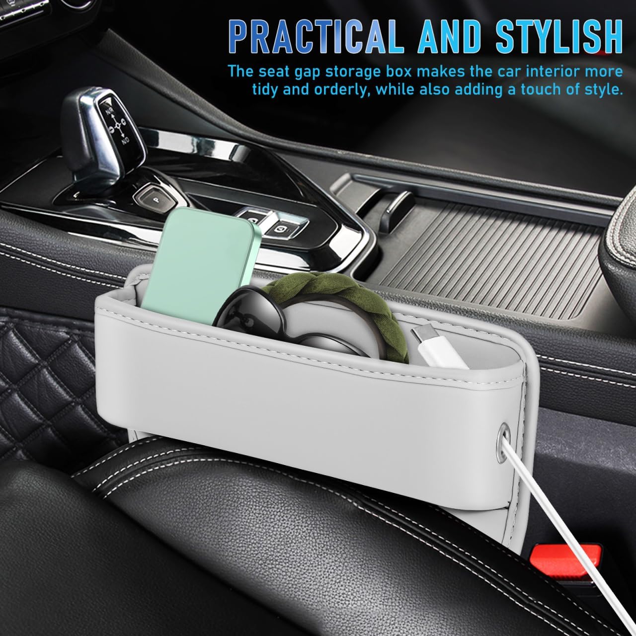 Healifty Car Seat Gap Filler Organizer: 2Pcs Leather Front Console Storage Box and Automotive Truck Interior Accessories for Women Men, Vehicle Holder between Seats