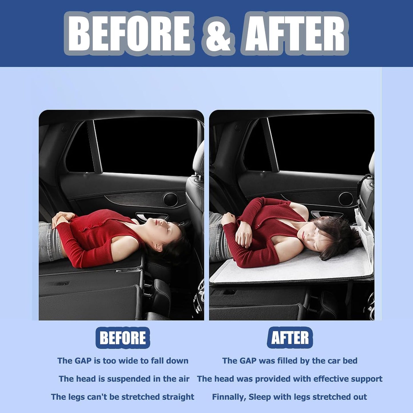 QISHENG Car Camping Bed Extension Board - Foldable SUV Mattress & Back Seat Extender for Travel, Portable Trunk Mat with Headrest, Sleeping Accessory