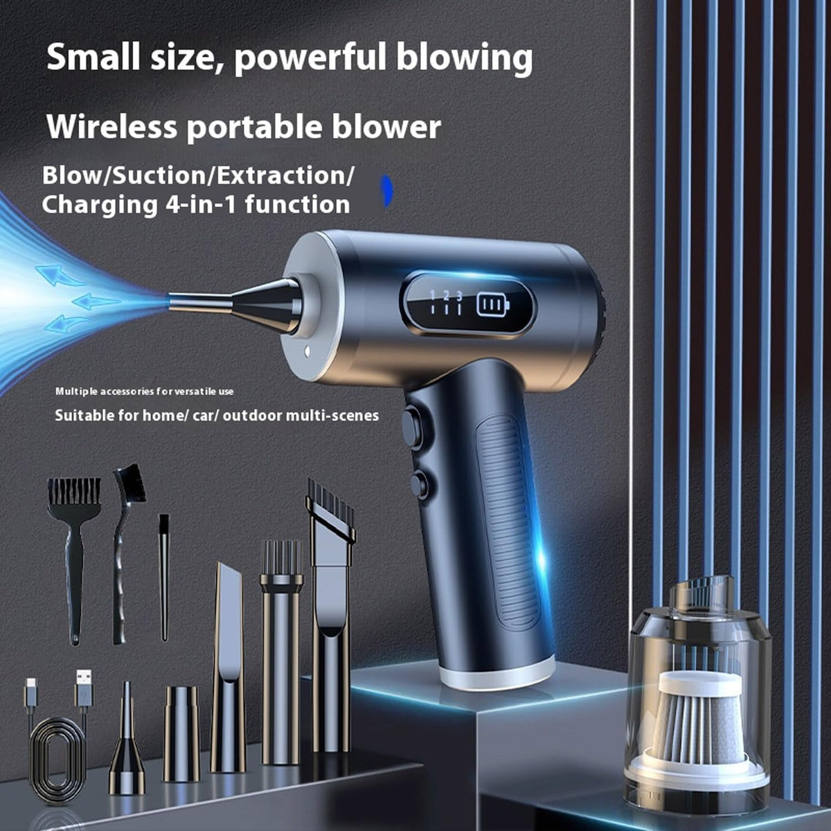 Pumpify Portable 3 in 1 Compressed Air, 3-Speed Modes, Duster & Vacuum Cleaner, High-Definition Display, Multi-Purpose Cordless Mini Vacuum Cleaner Handheld Rechargeable, for Car, Office, Home (B)