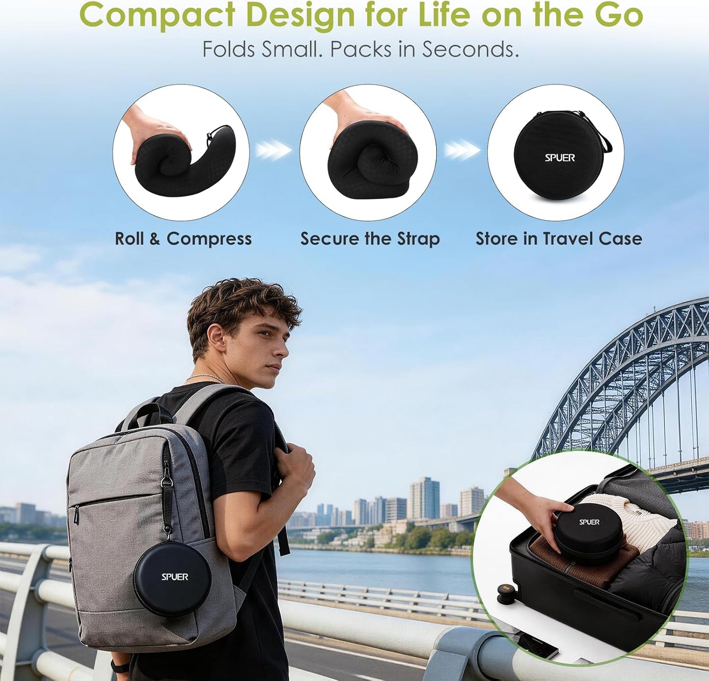 Premium Travel Pillow for Airplanes, Ergonomic Neck Pillow for Long Flights | 100% Pure Memory Foam Travel Neck Pillow with 360° Neck & Chin Support, U-Shaped Airplane Pillow, Petal-Shaped Support
