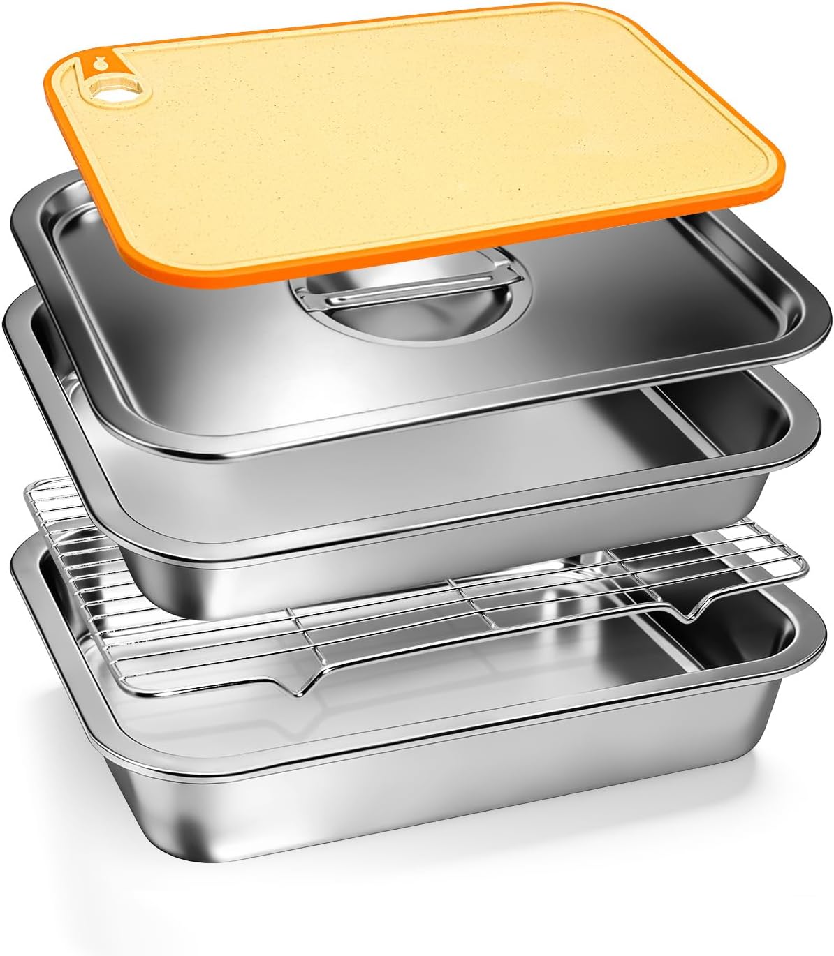5 in 1 Grill Prep Tray and Carry System, Large Grilling Prep and Serve Trays with Lid and Cutting Board, Deep Meat Marinating Container as BBQ Grilling Gift, Home Series, XL