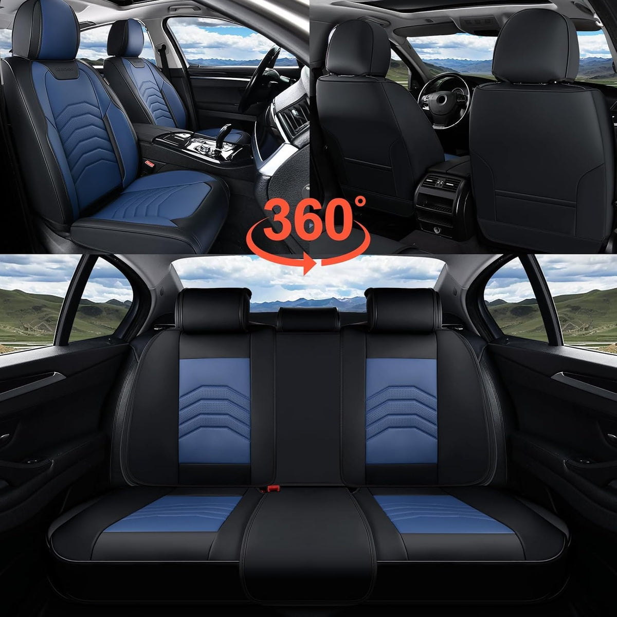 Coverado Car Seat Covers Full Set, Universal Seat Covers for Cars, Car Seat Protector Waterproof, Nappa Car Seat Cushion, Car Seat Covers Front Seats and Back Fit for Most Cars Trucks SUV, Black&Blue