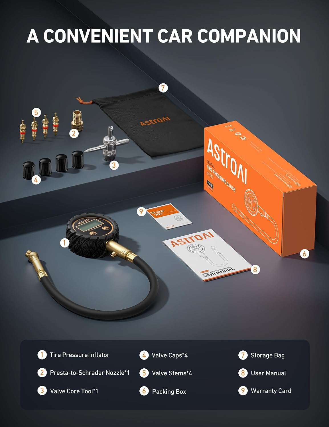 AstroAI Pro Digital Tire Pressure Gauge 3-250PSI ANSI B40.7 Grade 2A (±0.5%), Tire Gauge for Tire Pressure, Solid Brass with Rubber Hose, Air Bleeder Valve and Backlit LED, Car Accessories