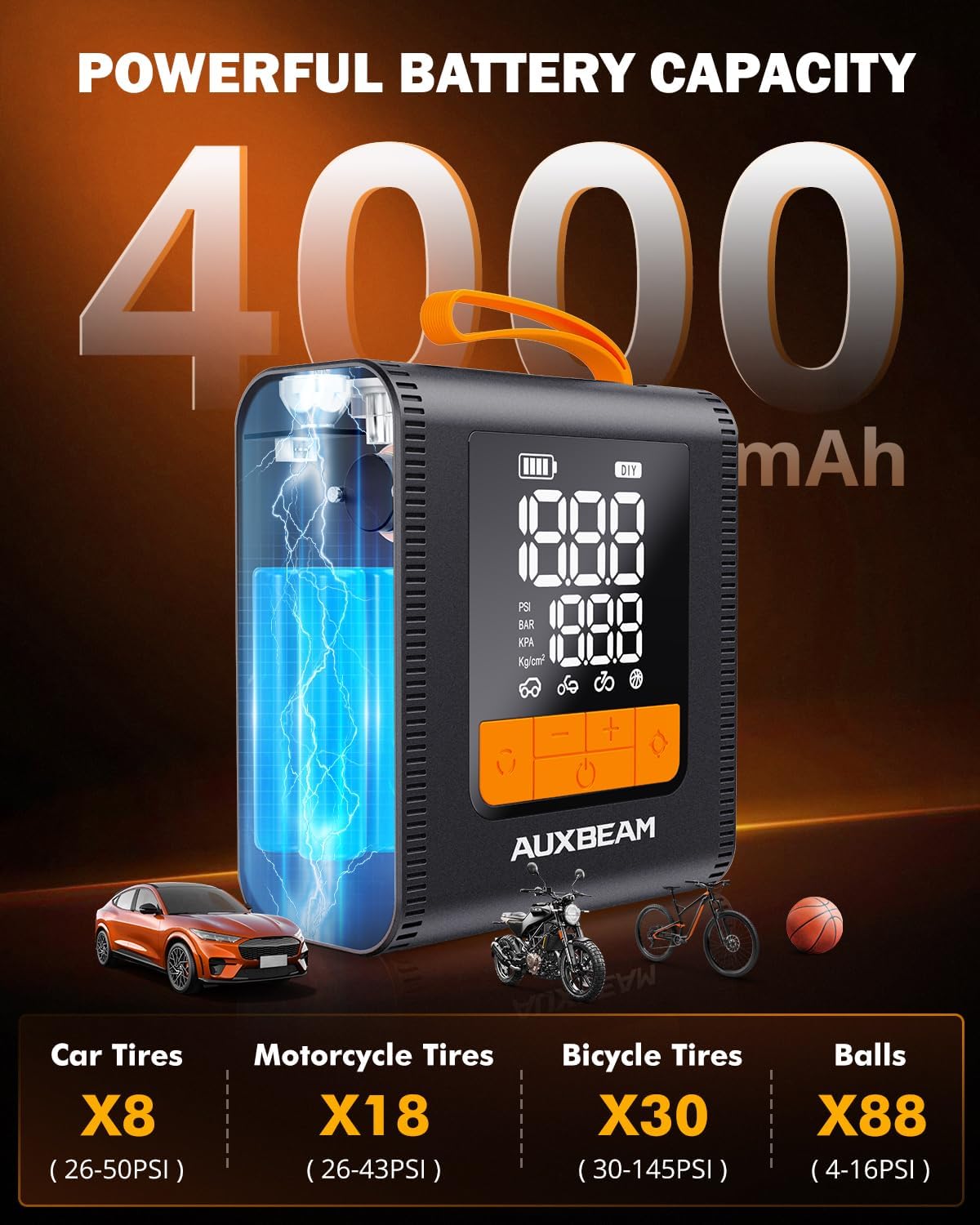 AUXBEAM H4 Series Tire Inflator Portable Air Compressor(Amber)