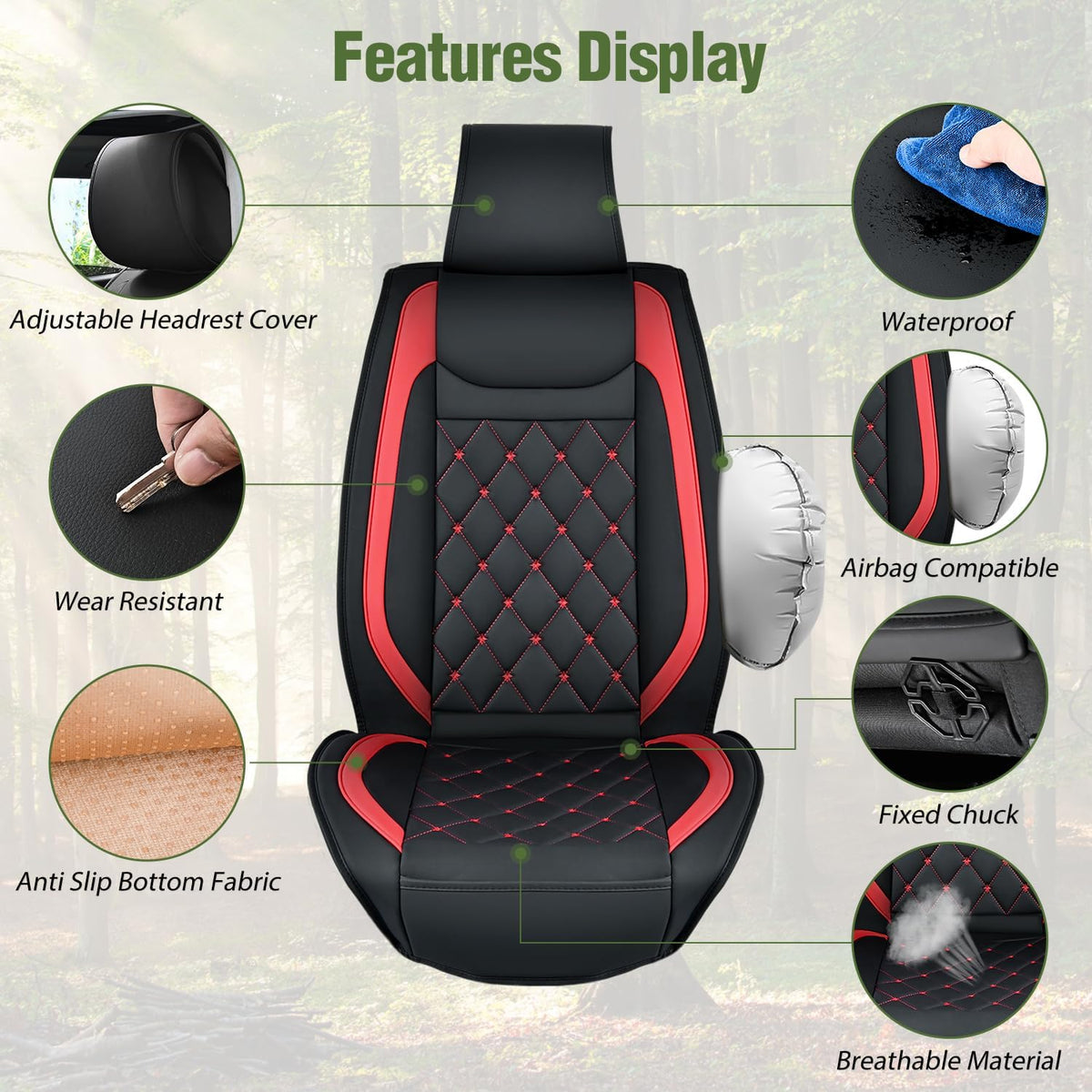 Nilight Car Seat Covers Universal Fit for Civic Corolla Accord Black Red