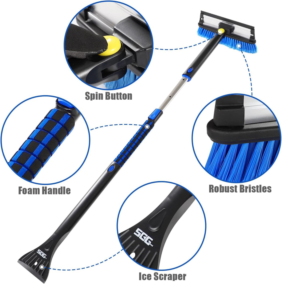 SEG Direct 50" Extendable Snow Brush with Ice Scraper, Snow Brush for Car