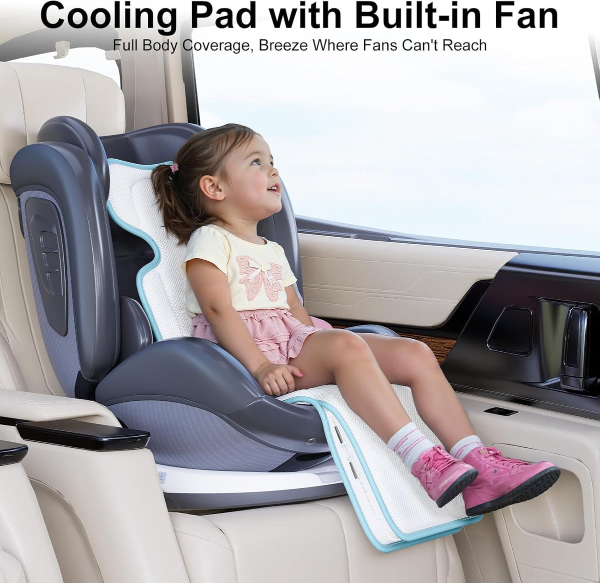 AMACOOL Baby Stroller Cooling Pad, 3D Breathable Carseat Cooling Pad with 2 Built-in Blower, Max 10H Ventilation 3 Speeds 10000mAh Rechargeable Cooling Mat Liner for Toddler Baby Summer Essentials