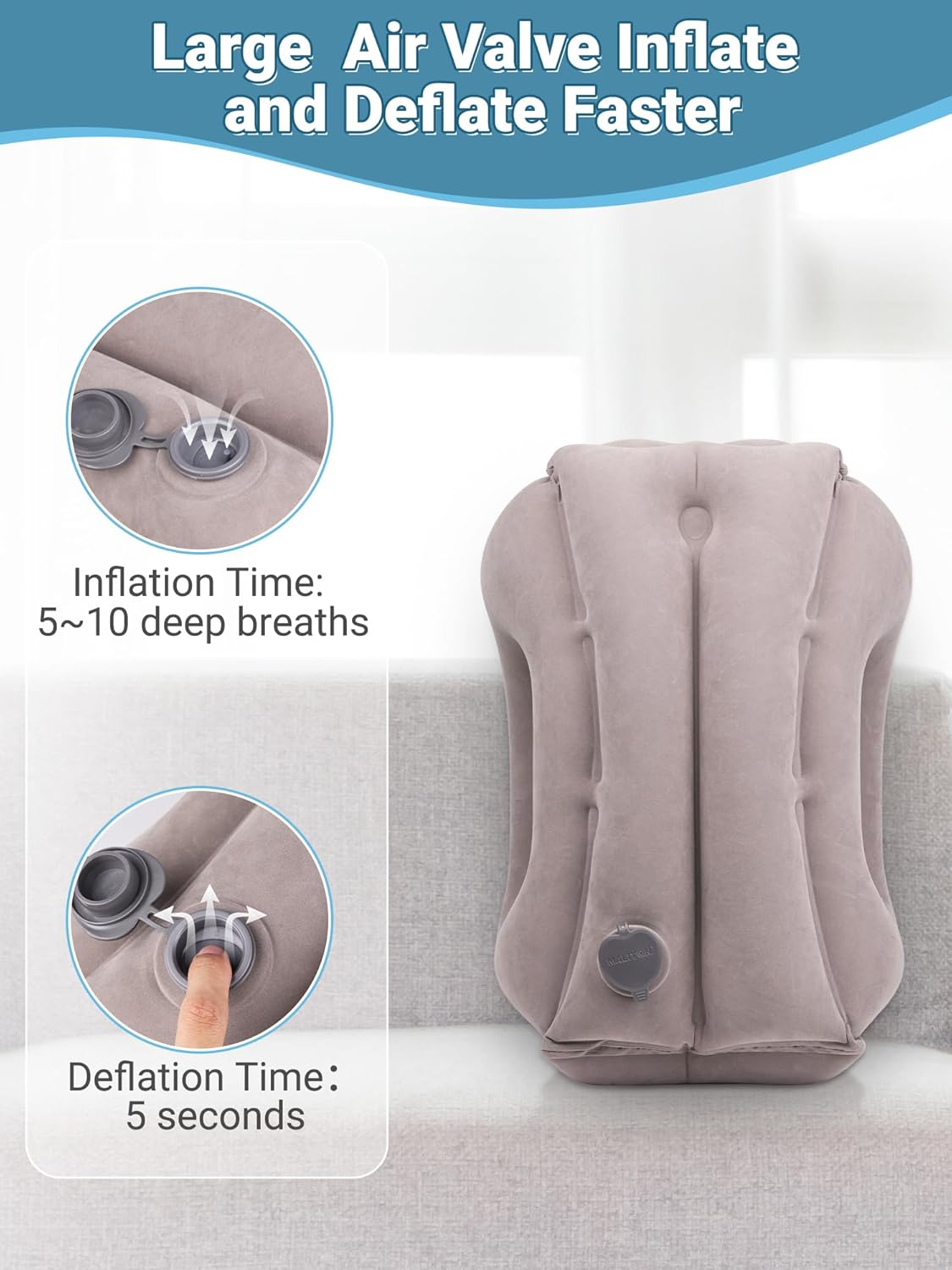 Maliton Inflatable Travel Pillow for Airplane Comfortable Sleeping to Relieve Neck and Shoulder Pain, Support Head Inflatable Pillow for Long Flights, Used for Airplanes, Cars, Trains, Office (Grey)