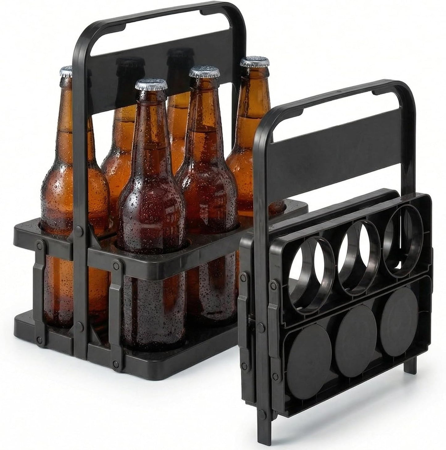 Li&Zhao Foldable Drink Carrier with Handle for Large Cups- 2-Pack Reusable Plastic Cup Holder for Takeout, Coffee, and Parties, 12-Cup Sturdy Drink Carrier for World Football Cup Watching (Black)