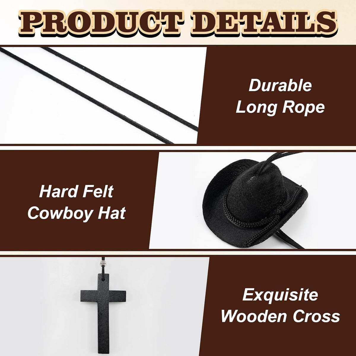 Rislobx Cowboy Hat Car Charm, Cowboy Hat for Car Mirror Hanging with Cross, Country Car Hanging Pendant, Cute Rear View Mirror Hanger Decor for Women, Universal Auto Interior Accessories (Black)