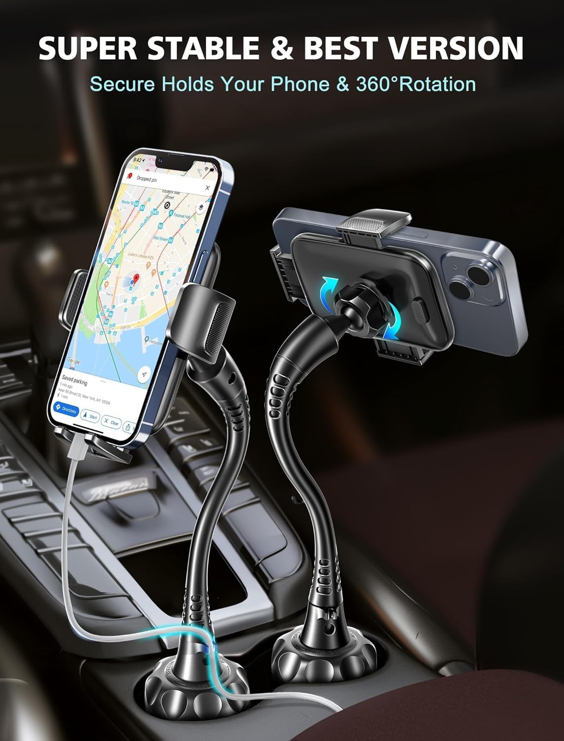 [Upgraded] Cup Holder Phone Holder for Car, Phone Mount Universal Adjustable Gooseneck Cup Holder Cradle Car Mount for Cell Phone iPhone 14,Samsung,LG (Black)