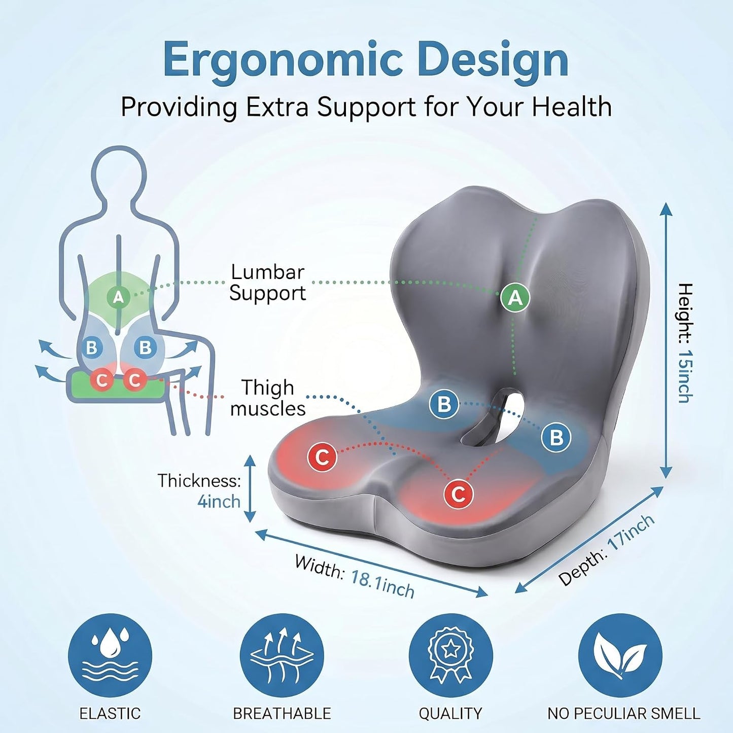 Driver Seat Cushion for Car, Ergonomic Memory Foam Car Seat Pad with Taller Lumbar Support, Back & Sciatica Pain Relief Car Cushion for Long Driving, Tailbone & Coccyx Support