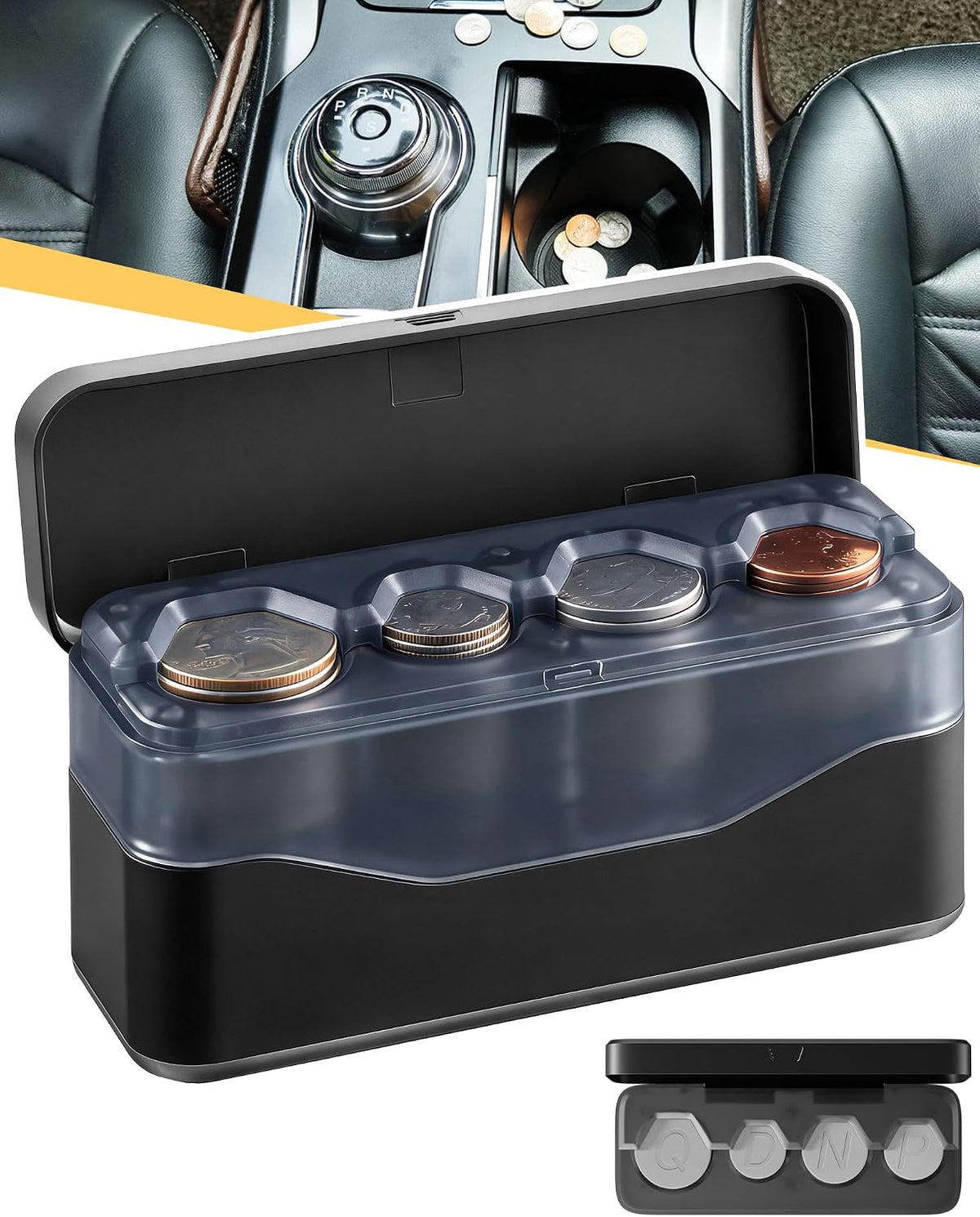Larger Capacity Coin Holder for Car, Compact Portable Change Coin Organizer