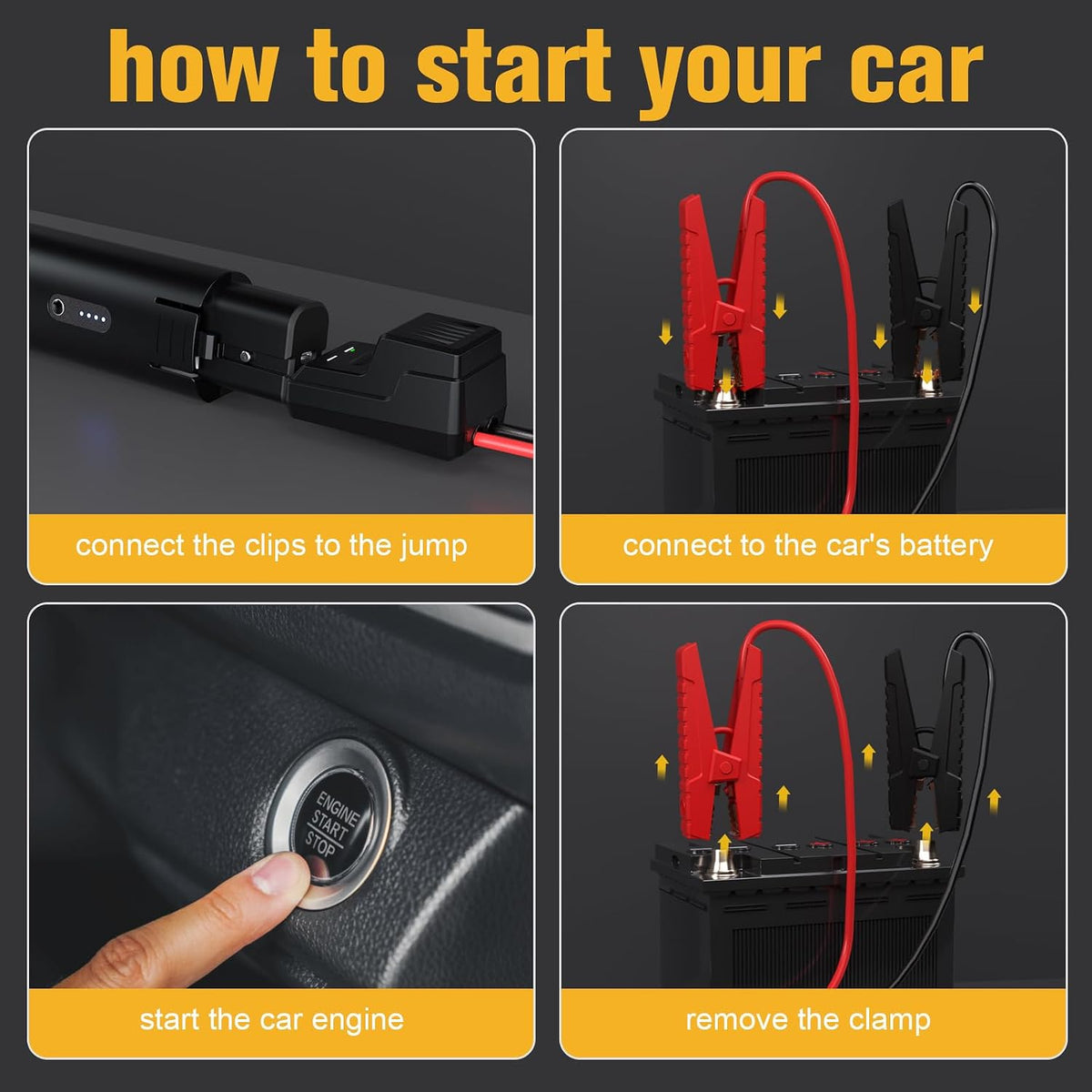 VTOMAN Portable Jump Starter Cable with Indicator & Boost Button