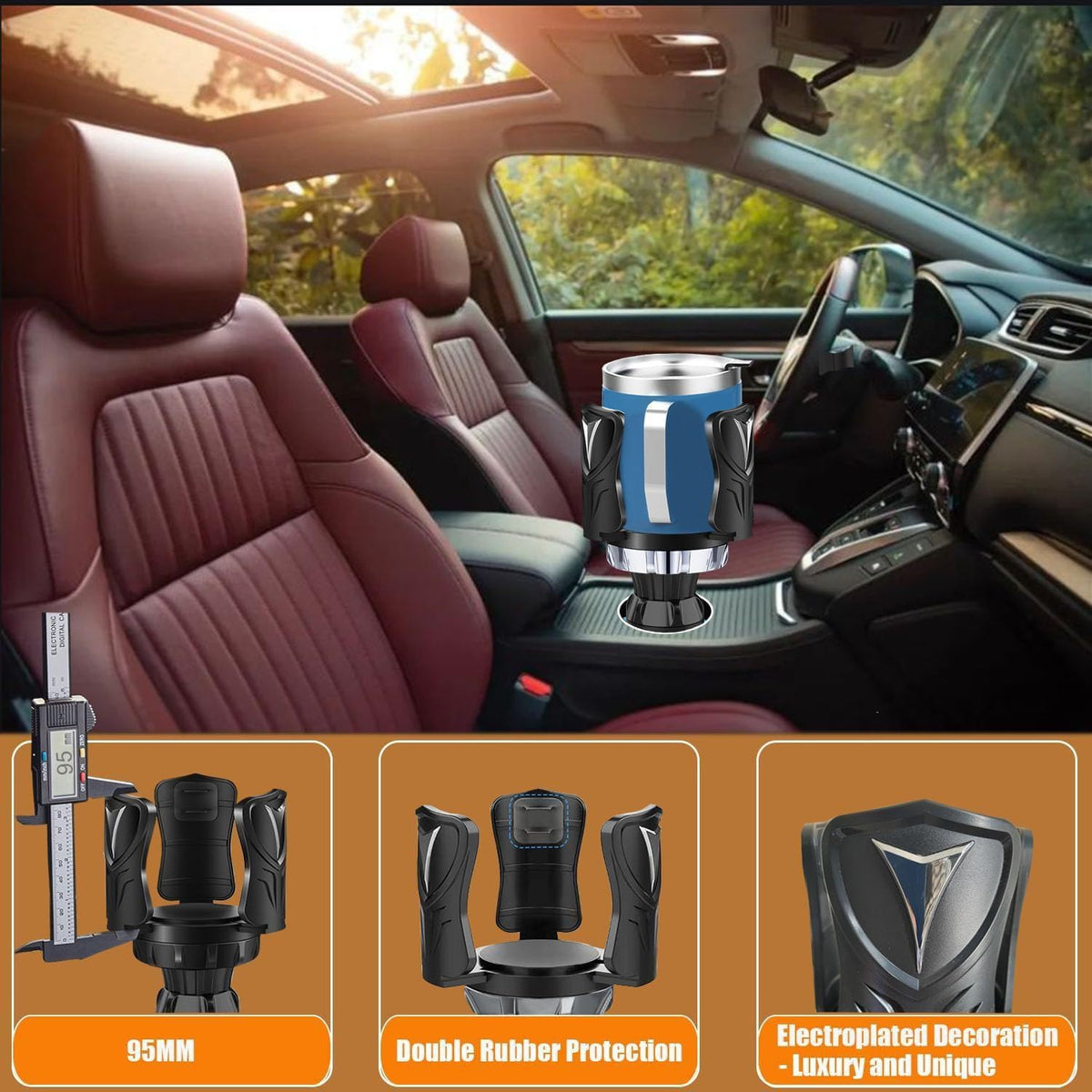 Car Cup Holder Expander, Adjustable 2-in-1 Vehicle Drink Holder Organizer with Non-Slip Base, Universal Fit for Cars, SUVs, Trucks
