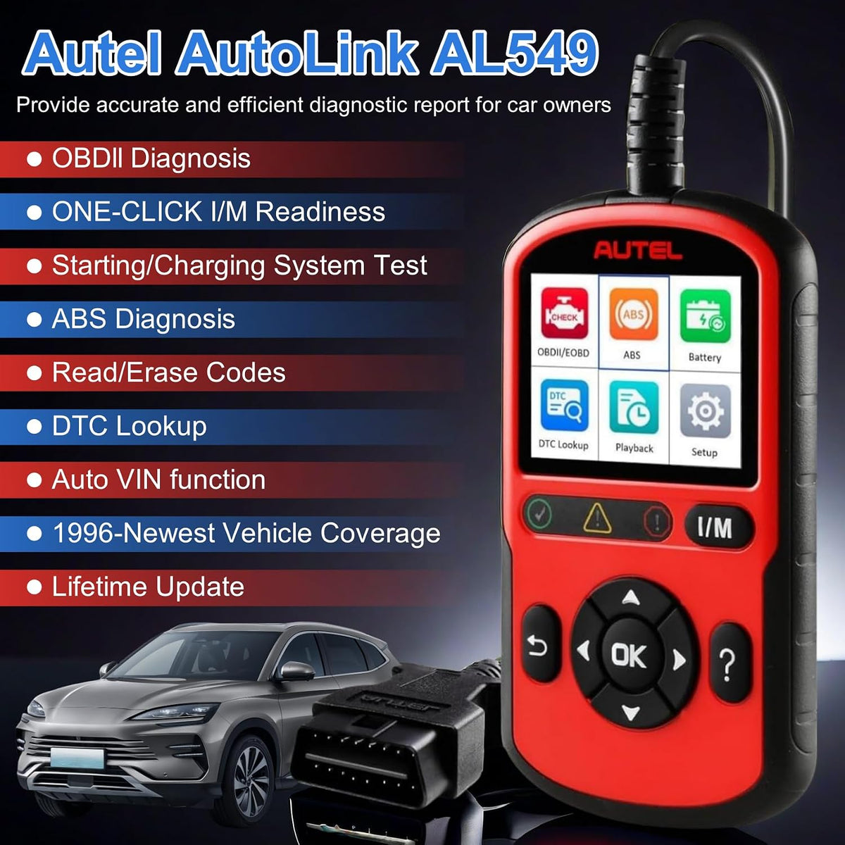 Autel AL549 OBD2 Scanner Code Reader with ABS Diagnostic & Battery Test