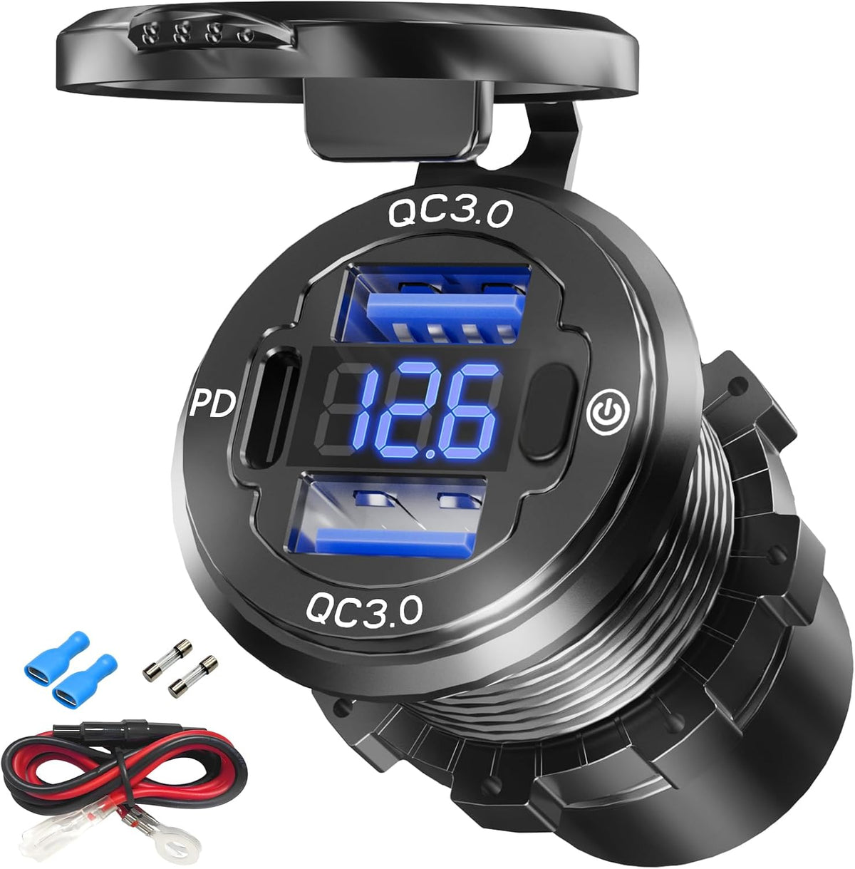 Dual PD USB C Ports & Dual Quick Charge 3.0 Ports Car Charger Socket, VANONE Aluminum Alloy Waterproof 12V USB Outlet, Accessories for Car Boat Marine Motorcycle RV ATV Truck Golf Cart, etc