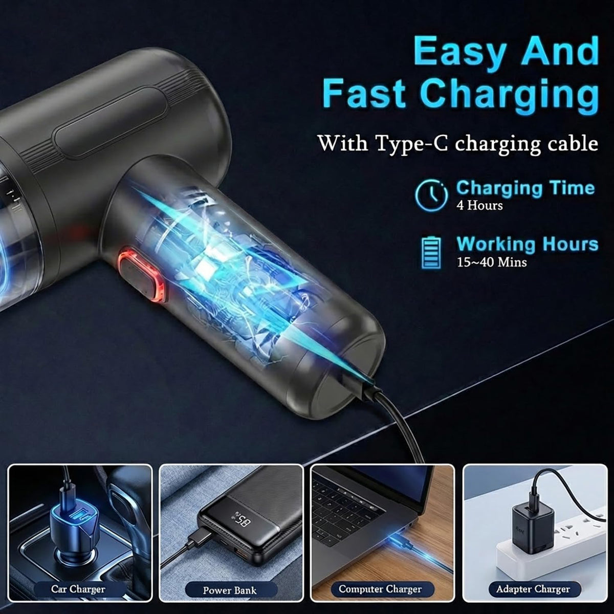 Handheld Car Vacuum Cordless Interior Cleaner, 20000Pa Suction & Air Duster
