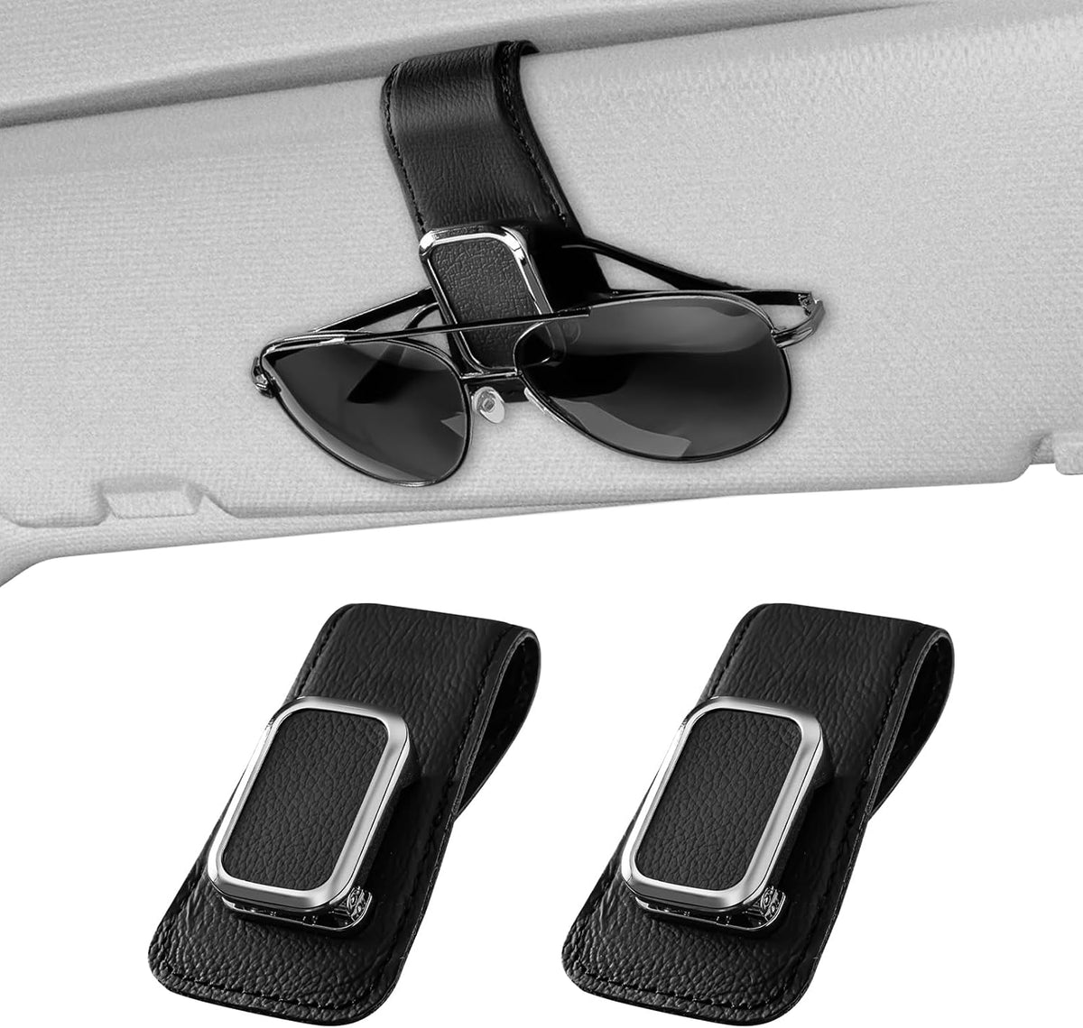 BMLEI Car Sunglasses Holder, Sun Visor Eyeglasses Clip, 2-Pack Gray