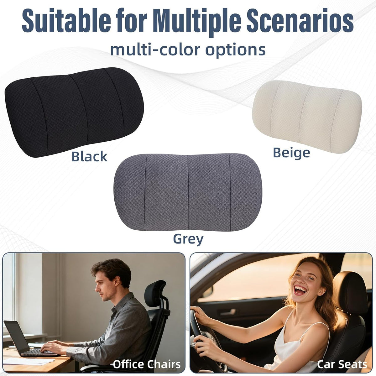 KAYI Lumbar Support Pillow for Car, Memory Foam Lumbar Pillow with Adjustable Straps, Lumbar Support Pillow for Office Chair, Back Support for Car, Sitting, Driving, Traveling (1, Beige)