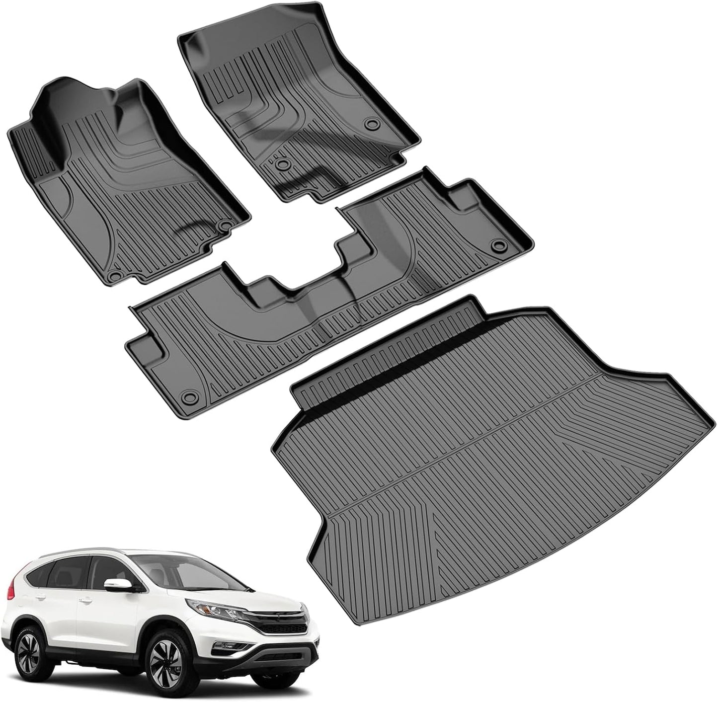 Floor Mats & Cargo Liner Fit for Honda CR-V 2012-2016 LX, SE & EX | All Weather TPE Custom Fit Floor Liner,1st & 2nd Row & Trunk Liner Full Set, Black (Not Fit EX-L & Touring Models)