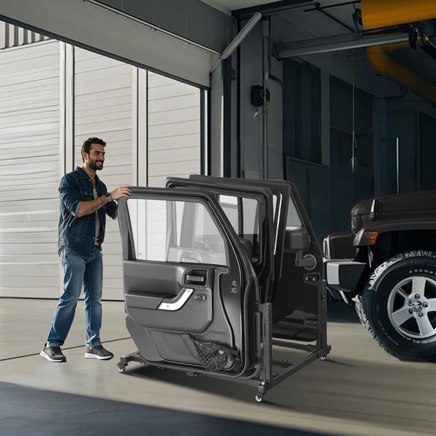 VEVOR Jeep Door Storage Cart, 4 Doors Moveable Storage Cart Rack with Thickened Rubber Cushion, Sturdy Car Door Holder Cart Fit for Jeep Wrangler JK JKU JL Gladiator