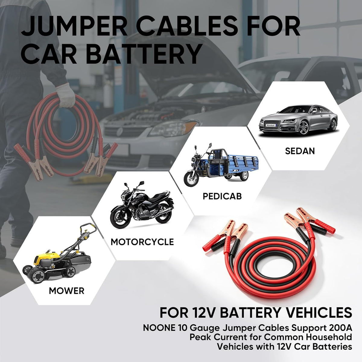 NOONE Jumper Cables for Car Battery, Heavy Duty Automotive Booster Cables