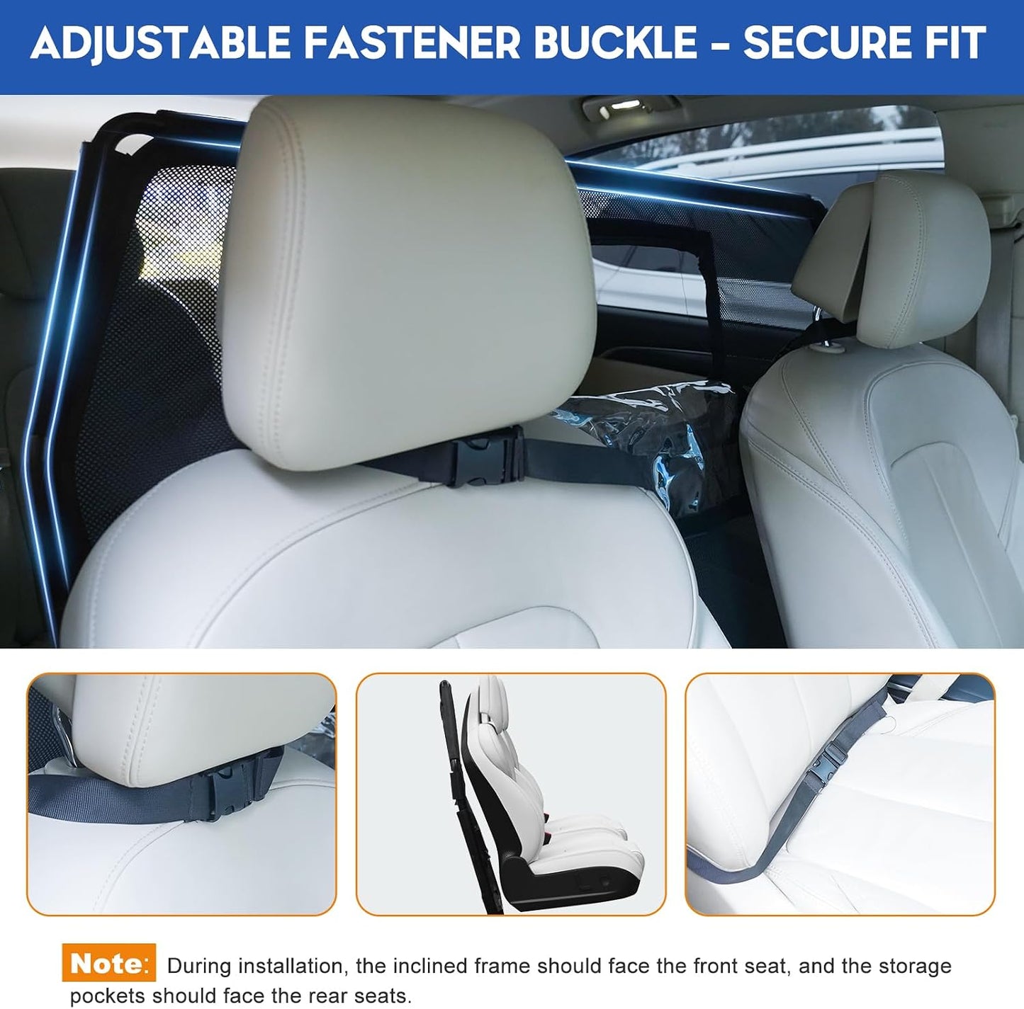 52" Dog Car Barrier for SUV, Wide Escape-Proof & Chew-Proof Dog Car Divider with Removable Visual Window & 2 Storage Pockets, Pet Net Gate for Behind Front Seats, Fits Sedans Cars Trucks