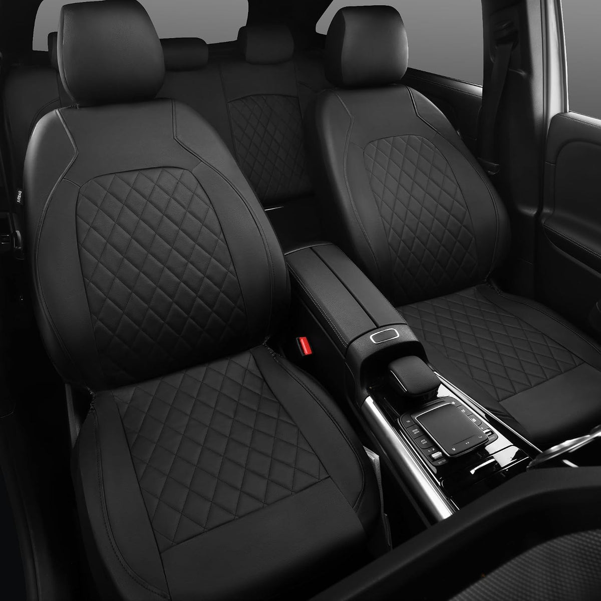 Universal Deluxe Pu Luxury Vinyl Faux Leather Car Seat Covers Full Set, Airbag Compatible, Breathable, Fit for Cars, Trucks, SUV (All Black)