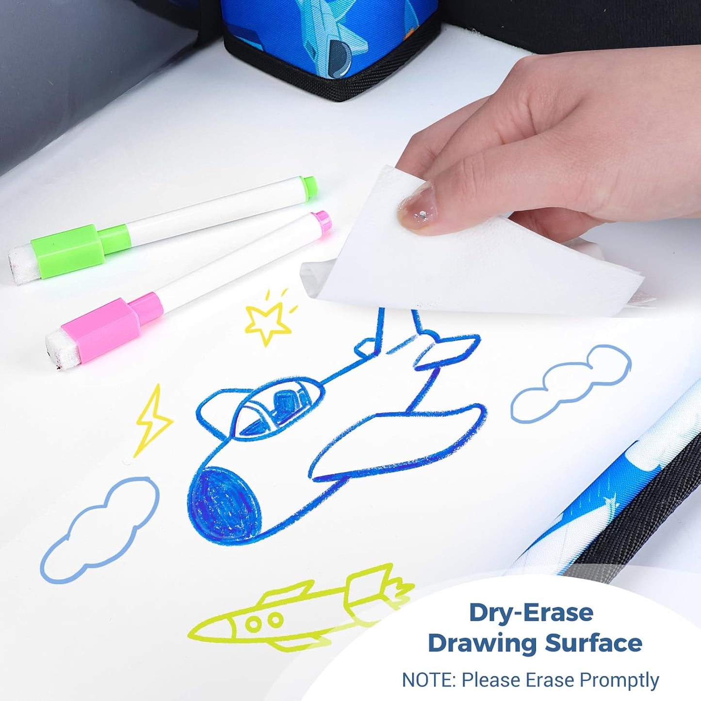 COOLBEBE Kids Travel Tray for Toddler Car Seat, Travel Tray for Airplane, Toddler Car Seat Lap Tray, Carseat Table Tray for Kids Travel Activities (Blue Plane)