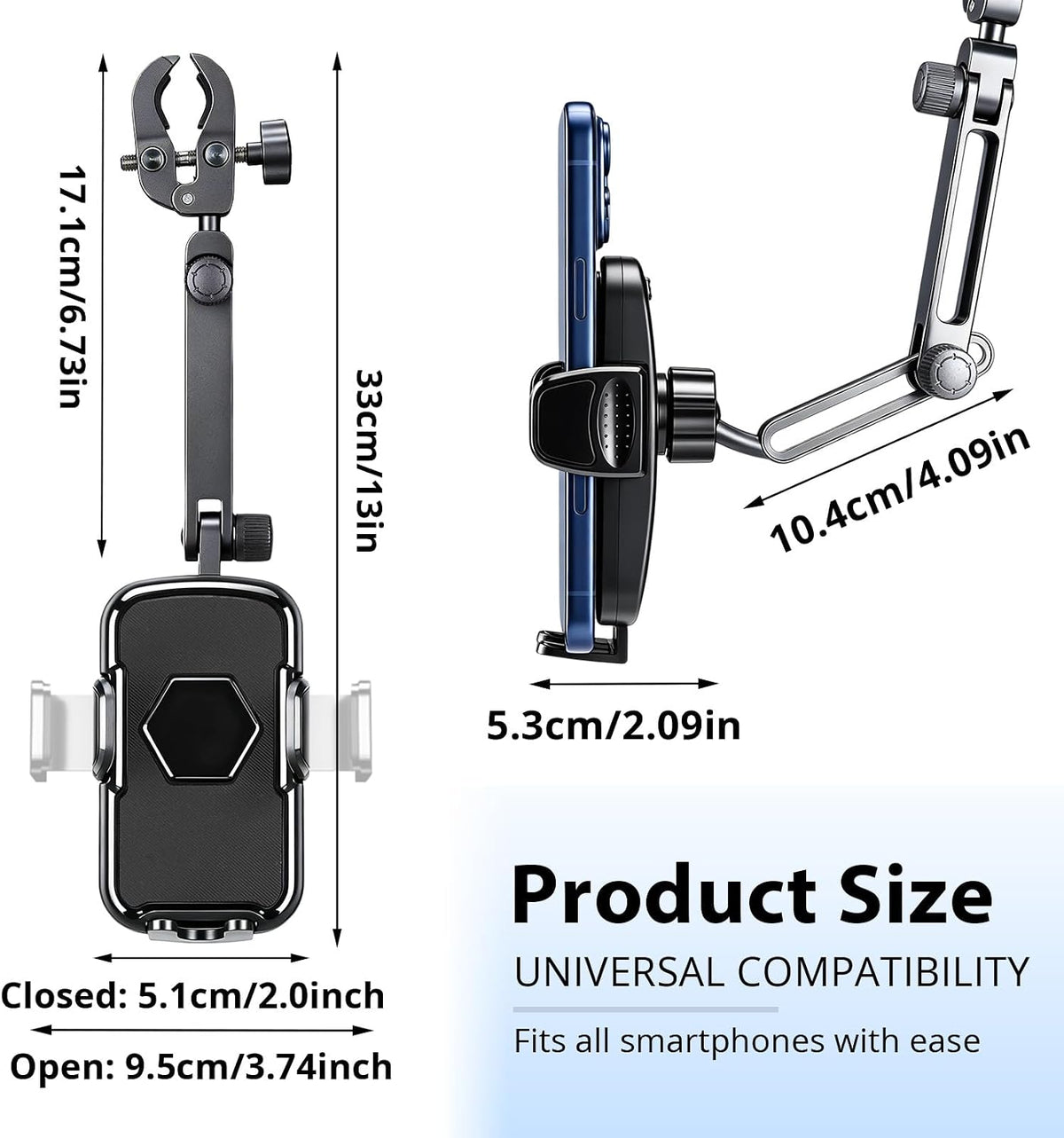 Aluminum Rearview Mirror Clip-On Universal Car Phone Mount