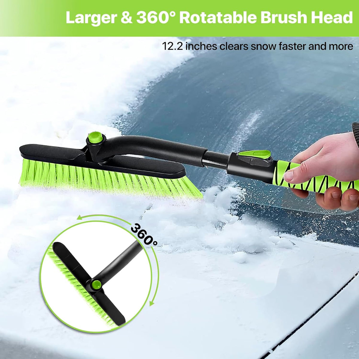 44 in Extendable Snow Brush and Ice Scraper for Car Windshield, Green
