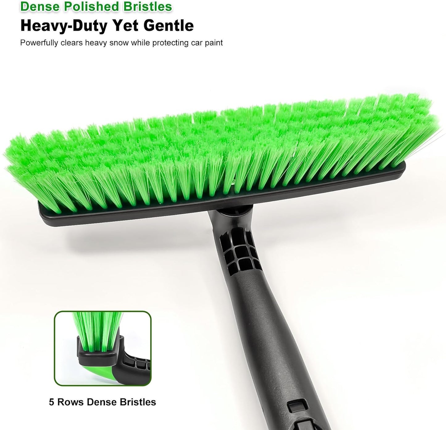 SEAAES 45 Inch Snow Brush with 5.2" Extra Wide Ice Scraper for Car, Extendable Snow Scraper with Foam Grip, 360° Pivoting Brush for SUV Truck Jeep Vehicle Windshield Window - Green