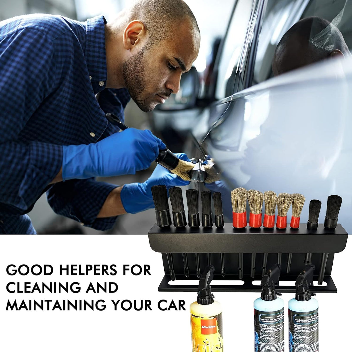2-in-1 Detailing Brush & Spray Bottle Holder, Wall Mount Organizer Rack
