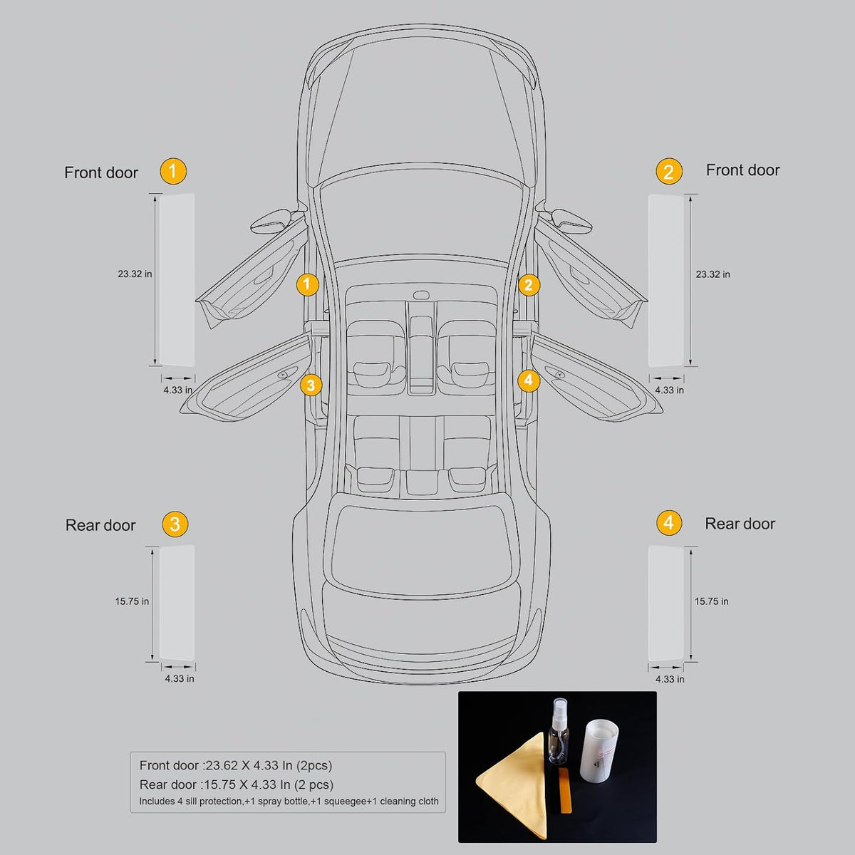 Car Door Sill Protector, 4 Pcs Clear PPF Paint Protection Film Kit, Universal Door Entry Edge Guard & Scuff Plate Protector, Invisible Anti-Scratch Door Step Wrap for Cars, SUV, Trucks