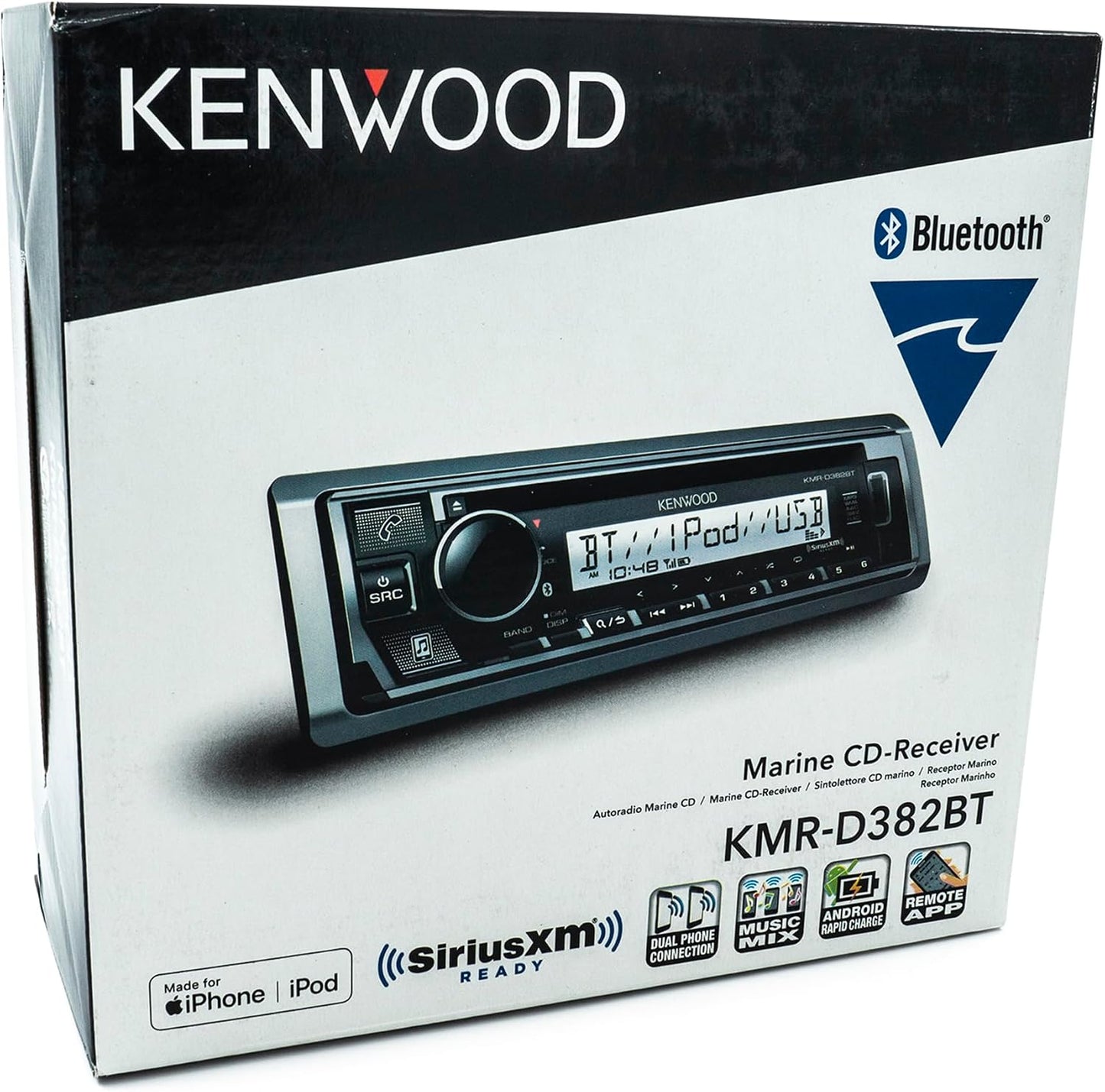 KENWOOD KMR-D382BT (50W x 4Ch) Single Din Car/Marine Stereo Head Unit with Bluetooth, Hands-Free Calling, CD Player, USB, AM/FM Radio, SiriusXM Ready, All-Weather in-Dash Boat & Car Audio Receiver