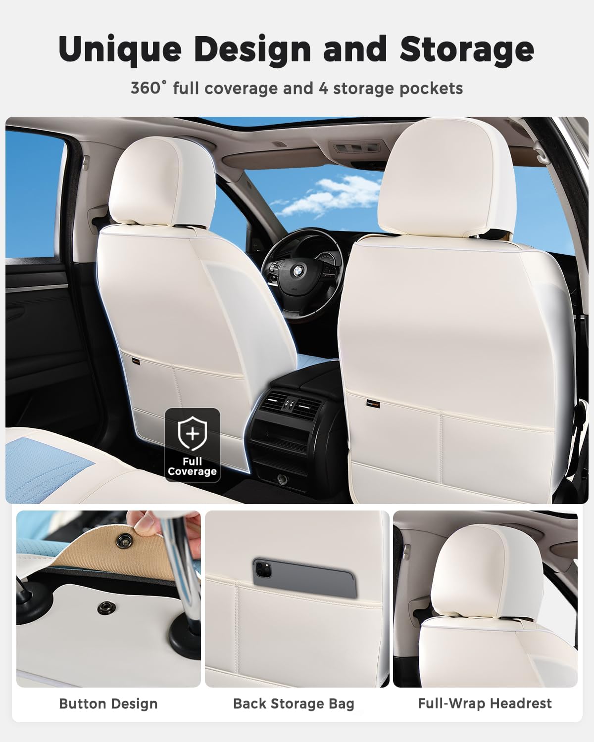 Huidasource Car Seat Covers Full Set, Universal Fit for Cars SUVs Trucks