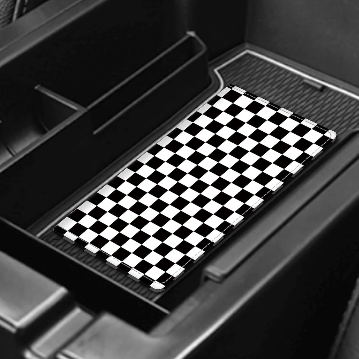 Leather Car Registration and Insurance Card Holder, Cute Car Accessories Vehicle Glove Box Car Organizer for Documents, Cards, License Black White Checkerboard