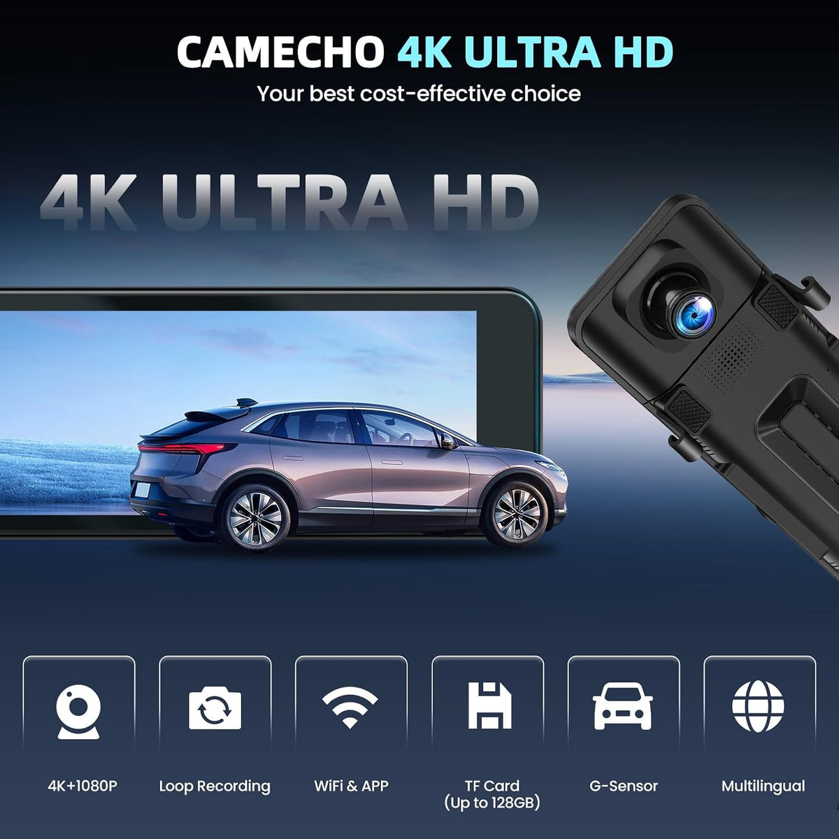 4K Mirror Dual Dash Camera for Car, 10.88" IPS Touch Screen, 4K Front 1080P Rear View with ADAS BSD LCA Wi-Fi APP Control Night Vision G-Sensor Loop Recording 24H Parking Monitor Parking Monitor