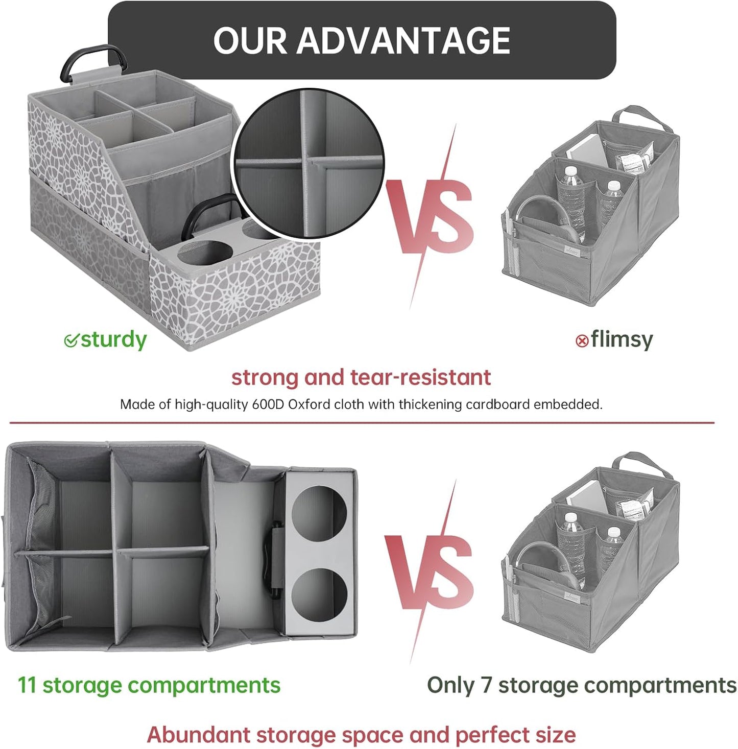 MULISOFT Car Seat Organizer- Backseat Car Organizer with 12 Storages Compartments and 2 Cup Holders, Organizers and Storage, Front Seat for Travel Kids,Gray