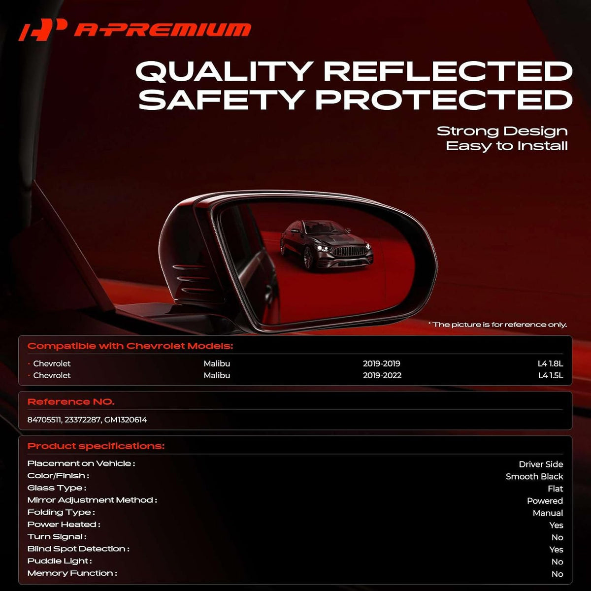 A-Premium Driver Side Power Door Mirror Compatible with Chevrolet