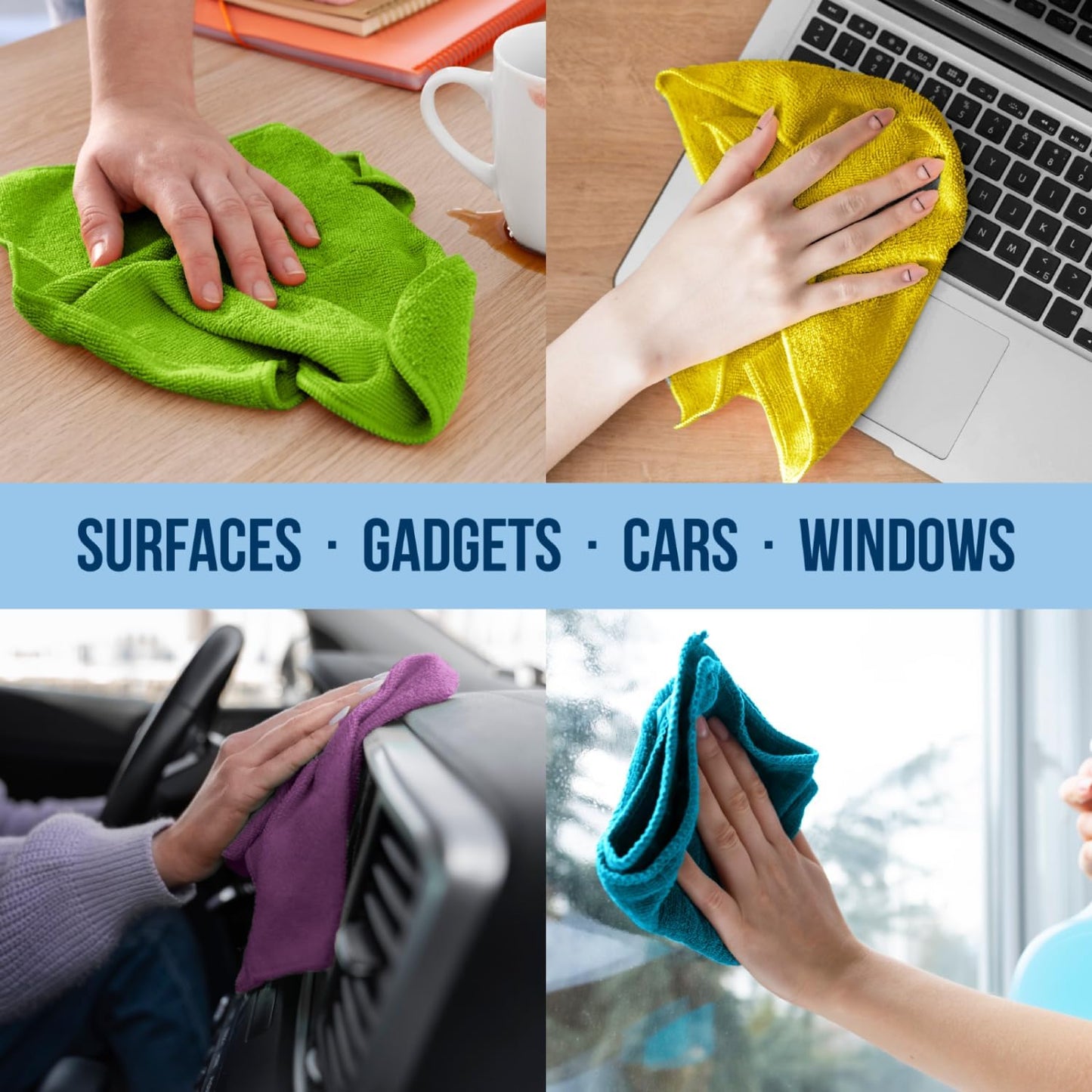 GREEN LIFESTYLE Microfiber Cleaning Cloth 11.5" x 11.5" 150 Pack - Edgeless Microfiber Towels for Cars, Cleaning Rags, Lint Free Car Microfiber Towel, Reusable Cleaning Cloths (Multicolor)