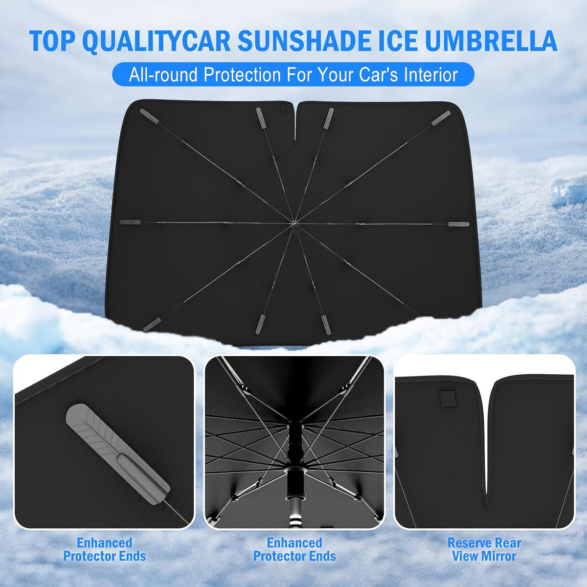 Car Windshield Sunshade Umbrella – Sun Shade for car Windshield Blocks UV Rays & Heat, Keeps Interior Cool, Foldable Sun Visor Cover with Fit for Front Windows(56" L x 31" W) Ideal for Most sedans.