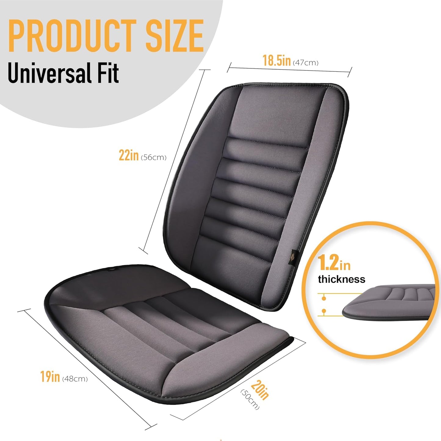 kingphenix Car Seat Cushion with Back Support Pillow, Memory Foam, Grey | Memory Foam Car Cushion for Long Driving, Truck, Office Chair, Tailbone and Lower Back Support