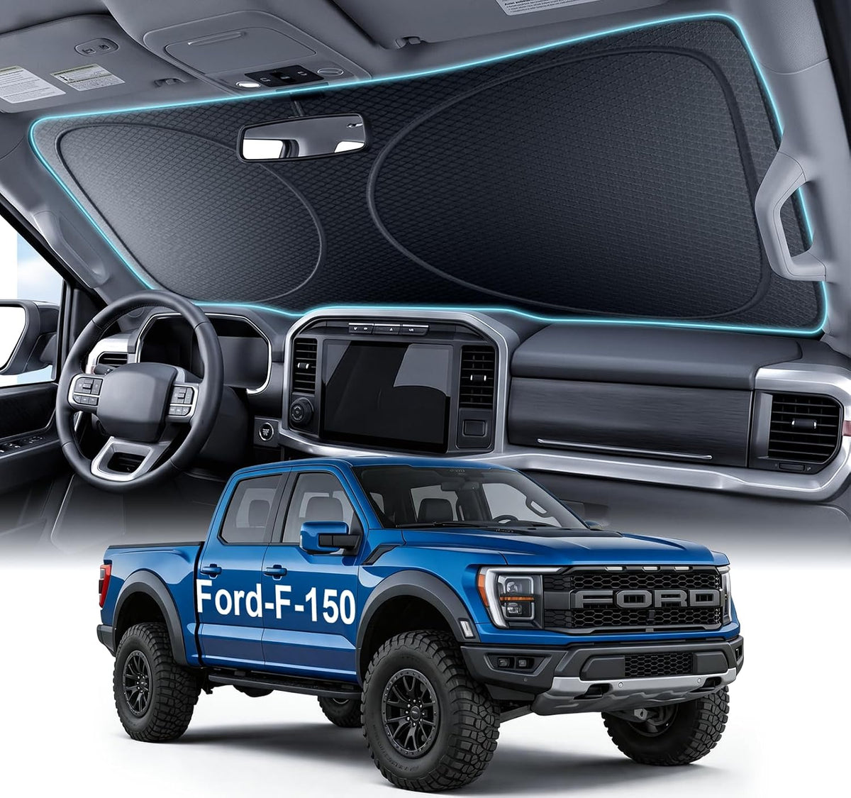2026 Upgraded Windshield Sun Shade for Ford F-150 [Precision Custom Fit, Superior UV & Heat Block] Cooling Tech Fabric, Durable Foldable with Storage Bag, Fits 2000-2026