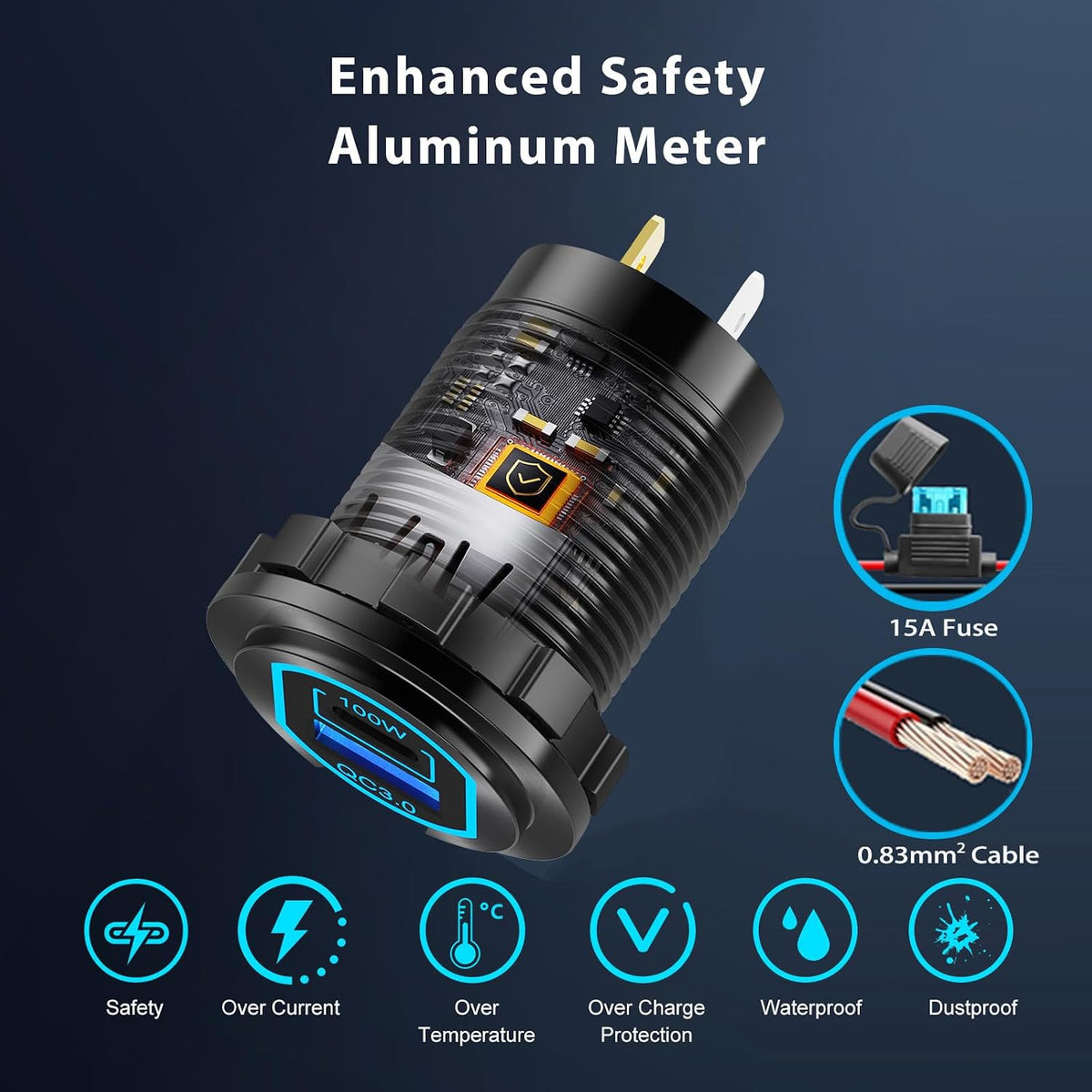 2 Pack 12V USB C Outlet PD 100W Car USB Port for Laptop and QC3.0 18W Car Charger Socket Aluminum Alloy, Fast Charging Cigarette Lighter Replacement DIY Accessary for RV MarineTruck Boat Golf