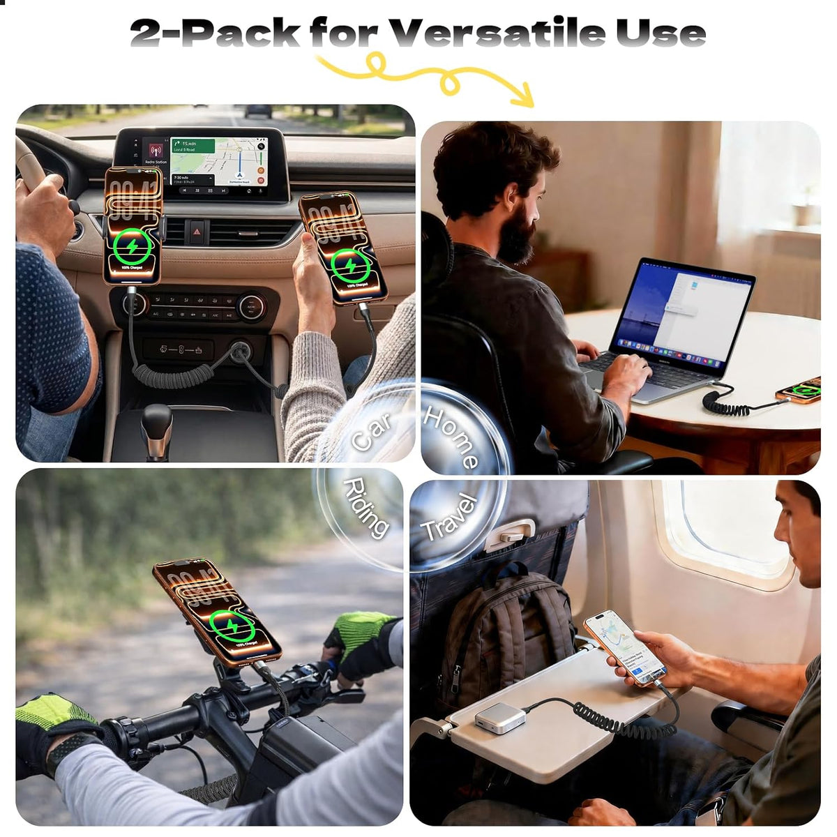 Coiled USB C Cable 2 Pack 3FT, USB A to USB C Car Charger Cable for CarPlay