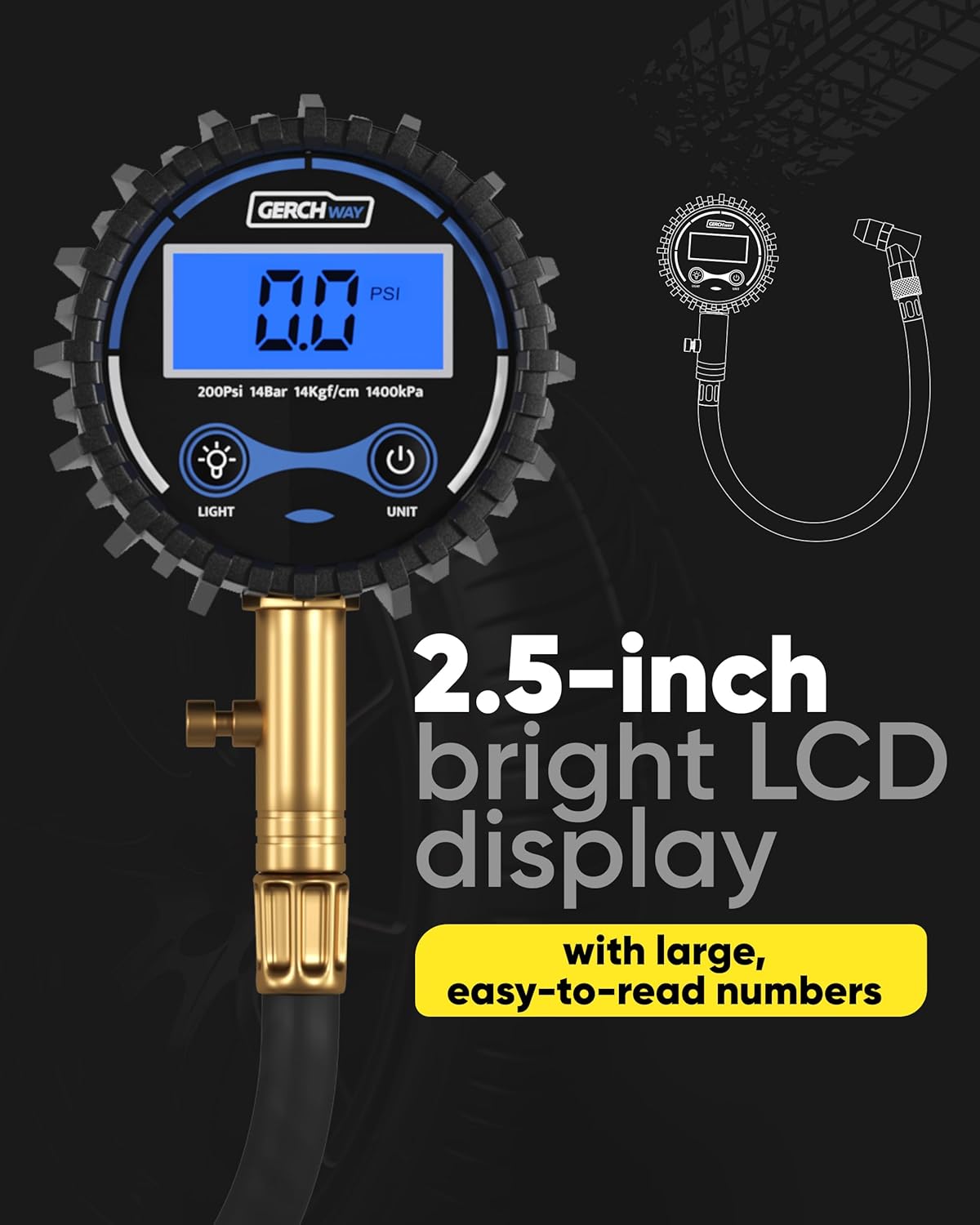 Digital Tire Pressure Gauge 200 PSI - Accurate Air Pressure Gauge for Tires